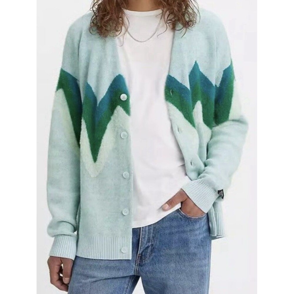Men's Light Mint Green Patterned Cardigan Sweater